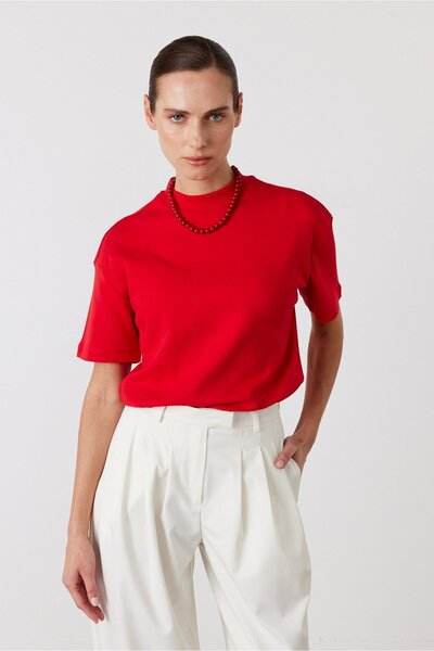 FACETTE Core Visoka kragna Kratki Rukav T-shirt Crvena