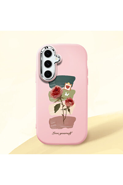 Samsung Galaxy S24 FE Compatible Shock Absorbing Camera Protected Pink Silicone Case Artistic Patterns