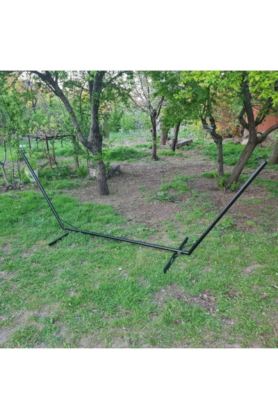 Park Trafik Metal Hamak Ayağı Hamak Standı Siyah Demir Bahçe Balkon 180 Kg