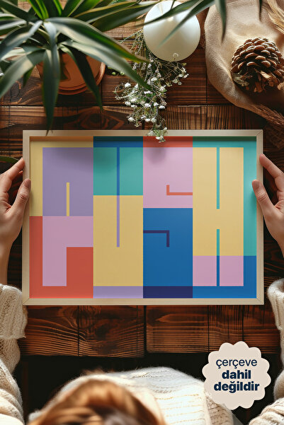 Persona Istanbul "Geometric Push" - Modern Renk Bloğu Tipografi Posteri (Çerç...