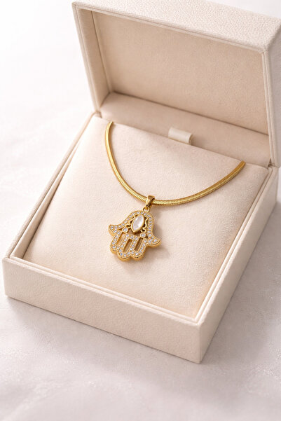 Generic Brand Steel Hamsa Fatma Hand Necklace Model 9 – Gold Color Italian Ch...