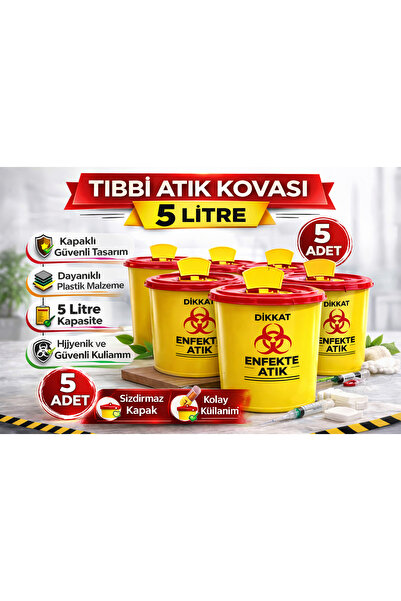 Twin Store Waste Bucket 5 Liters 5 Pieces Waste Bin with Lid Infectious Waste...