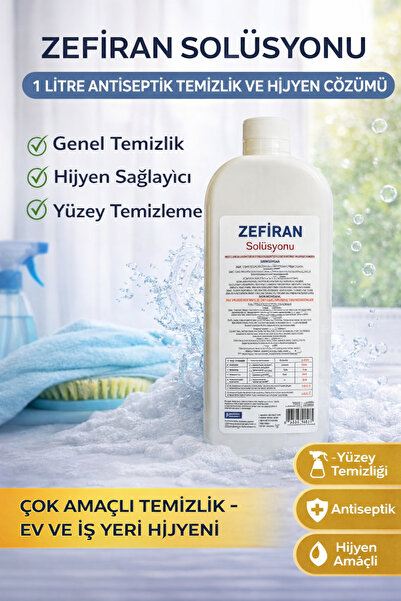 Misa Zefiran Solüsyonu 1 Litre Antiseptik Temizlik ve Hijyen Amaçlı Çok Amaçl...