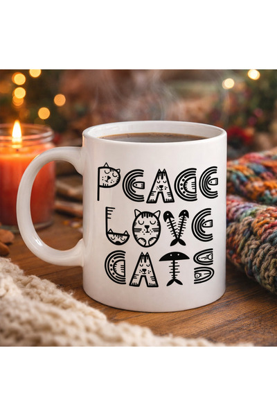CT STONES Peace Love Cats – Cană drăguță din porțelan pisică cu model Model 6...