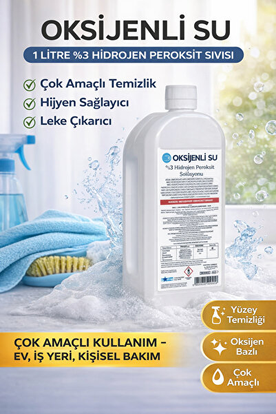 Genel Markalar Oksijenli Su 1 Litre %3 Hidrojen Peroksit Solüsyonu Çok Amaçlı...