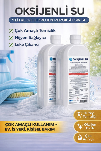 Genel Markalar Oksijenli Su 1 Litre 2 Adet Set %3 Hidrojen Peroksit Solüsyonu...