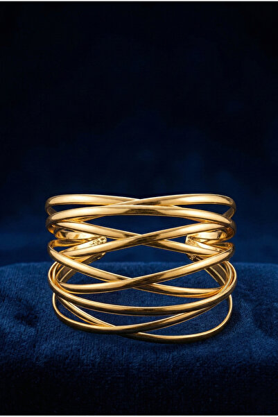 POEM JEWELLERY Ayarlanabilir 18 Ayar Altın Kaplama İnce Tel Çapraz Kafes Cuff...