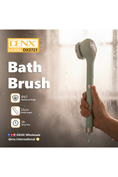 Denx فرشاة استحمام كهربائية، مقاومة للماء، فرشاة جسم بمقبض طويل مع 6 رؤوس DX3721