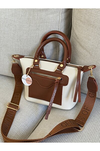 BAGLOVİS Mărime mică pentru femei, crem, cafeniu geantă de mână bretea crossb...