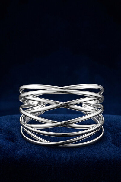 POEM JEWELLERY Ayarlanabilir 925 Ayar Gümüş Kaplama Çoklu İnce Tel Kafes Cuff...