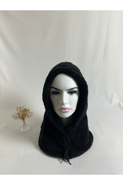 MegssStore قبعة بالاكلافا سوداء وبري مع غطاء للرقبة