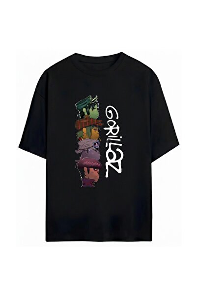SVART WEAR تي شيرت Gorillaz مطبوع للجنسين مقاس كبير 100% قطن قطعة