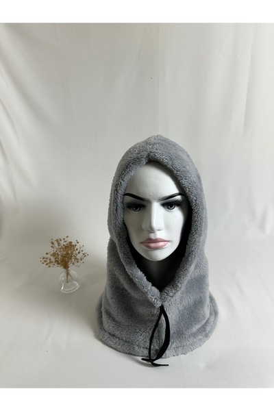 MegssStore قبعة بالاكلافا رمادية وبري مع غطاء للرقبة