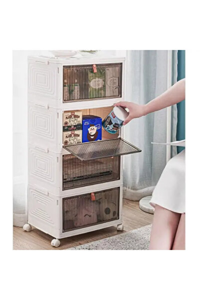 Herum Folding Storage Shelf, 4 Levels, Plastic, with Wheels, Stackable or Fre...