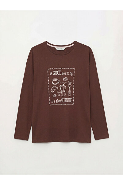 LC Waikiki Peak New Season Crew Neck Printed Women's Pajama Top