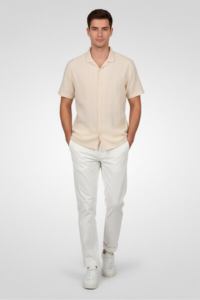 Aeropostale Men Regular Fit Textured Short Sleeve Casual Shirt, Beige