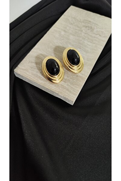 Desire Siyah Taşlı Oval Vintage Küpe