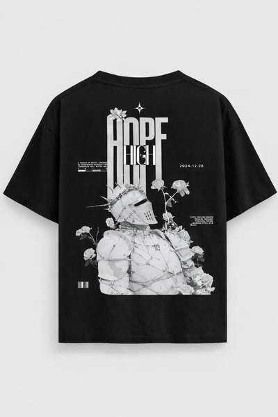 YOLO STREET Tricou unisex oversize Hope High Knight cu imprimeu trandafir, 10...