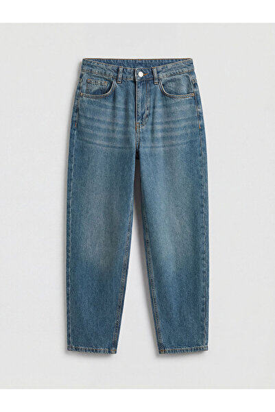 LC Waikiki Indigo High Waist Barrel Fit Women's Jean Trousers