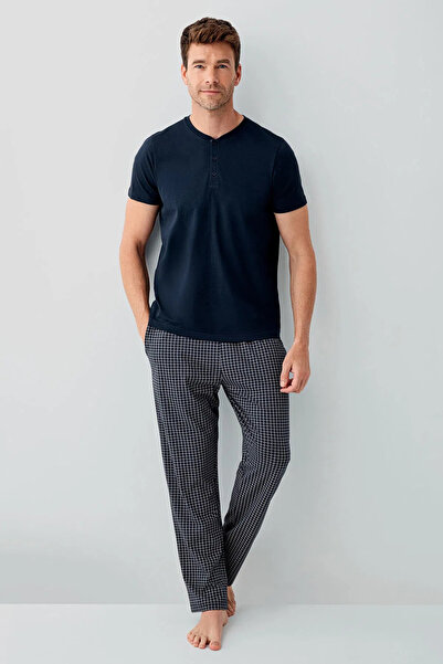 Arnetta Set de pijamale pentru bărbați, guler cu nasturi, mânecă scurtă, cu b...