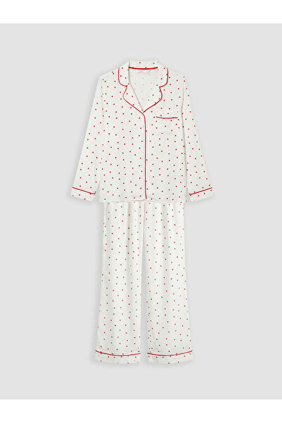 LC Waikiki Ozmarka New Season Shirt Collar Heart Patterned Women's Pajama Set