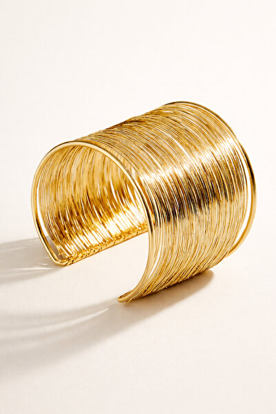 POEM JEWELLERY Ayarlanabilir Altın Renk Çok Telli Tel Manşet Bilezik 18 Ayar ...