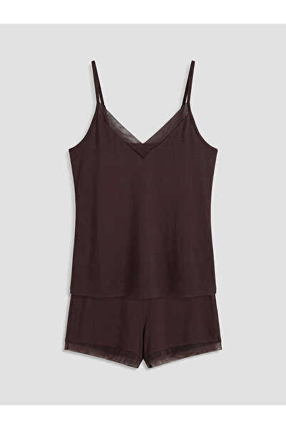 LC Waikiki Peak New Season V-Neck Tulle Detail Women's Shorts Pajama Set