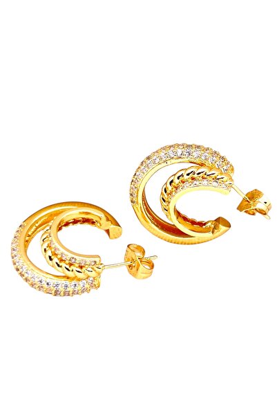 Siya Silver Zircon Stone 3 Row Design Hoop Earrings