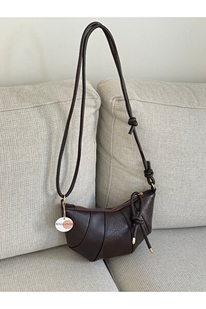 BAGLOVİS Women's Coffee-Colored Croissant Model with Knot Detail, Stylish Sho...