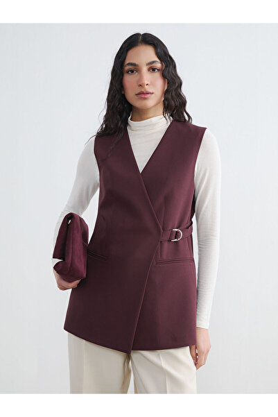 LC Waikiki Burgundy Double Breasted Collar Women's Classic Vest