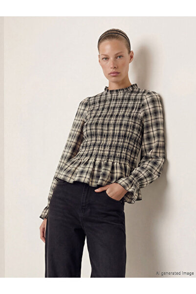 LC Waikiki Vizyon New Season Plaid Ruffled Blouse