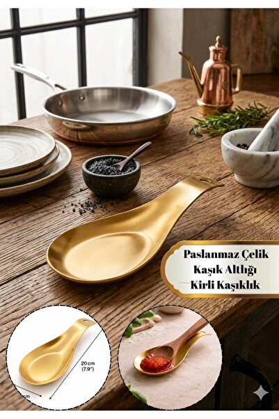 HZL HOME Gold Paslanmaz Çelik Kirli Kaşıklık -Kirli Kaşık Altlığı 20x7 cm