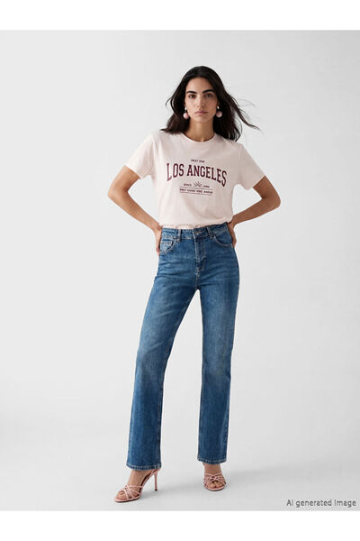 LC Waikiki Indigo High Waist C Cropped Flare Women's Jean Trousers