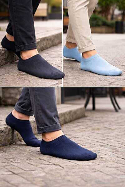 Tina atelier 5 Çift Erkek Düz Spor Patik Çorap (2-Lacivert 2-Jean-1-Mavi)