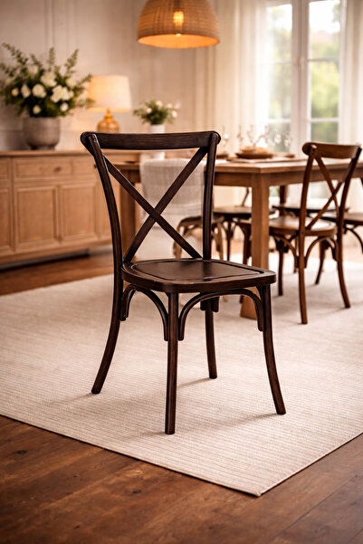 N.zone A classic and elegant wooden bistro chair with a comfortable cross-bac...