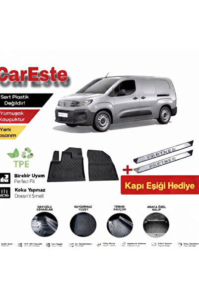 CarEste Peugeot Partner Panelvan 2019-2026 4D Havuzlu Paspas Ön 2 Parça TPE K...