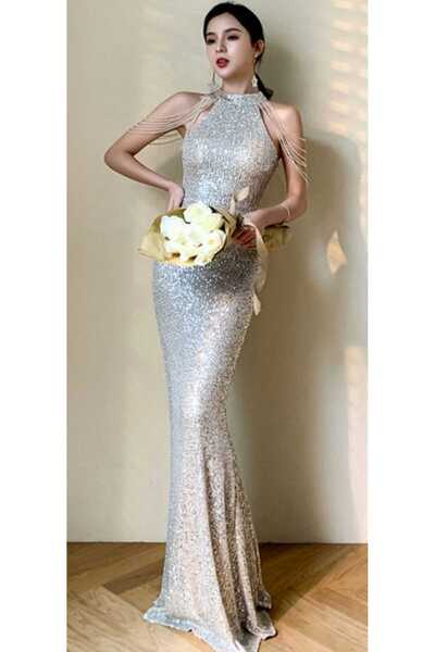 Hanife Glam Couture Hanife Glam taş detaylı payetli abiye elbise