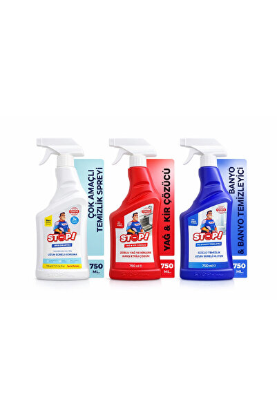 STOP Forte 3 LÜ TEMİZLİK SETİ LEKE ÇIKARICI YAĞ KİR WC BANYO TEMİZLEYİCİ