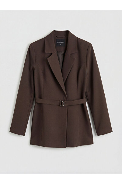 LC Waikiki LCW Modest Καφέ Γυναικείο Σακάκι Μπλέιζερ με Ζώνη στη Μέση