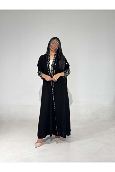 Tori Long black women's abaya for special occasions, made of royal Crepe fabr...