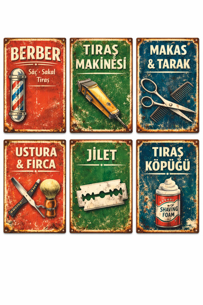 Hayat Poster eski nostaljik mahalle serisi 6 parça berber dükkanı dekorasyonu...