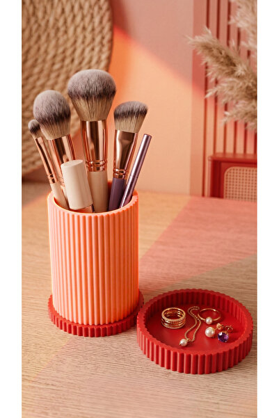 END Design مجموعة منظمات أنيقة على شكل عمود - حامل فرش المكياج ومنظم المجوهرات