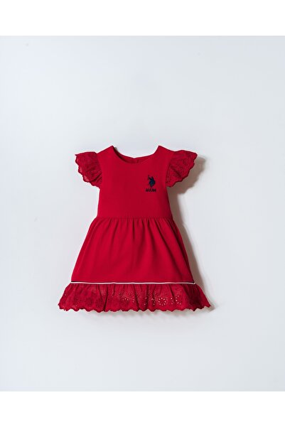 U.S. Polo Assn. Рокля за бебешки момичета с къс ръкав, червена