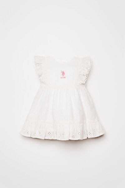 U.S. Polo Assn. Rochie pentru fetițe cu mâneci scurte, albă