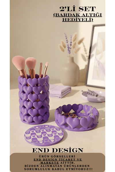 END Design Set od 2 organizatora u obliku srca | Držač četkica za šminku i or...