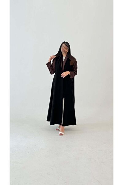 Tori Women's black and brown abaya made of luxurious linen, elegantly designe...