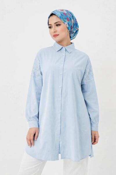 Sara Deluxe Beaded Stone Embroidered Shirt Tunic - Stylish Tunic Shirt
