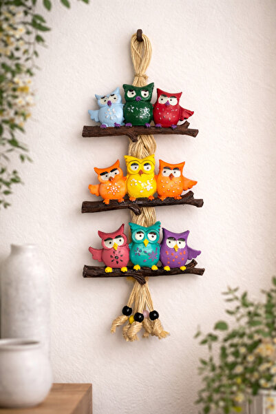 Marena Home Renkli Baykuş Duvar Süsü 30 cm – Dekoratif Asmalı Baykuş Duvar De...