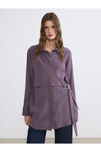 LC Waikiki LCW EVERYDAY Mürdüm Asimetrik Bağlama Detaylı Kadın Gömlek Tunik