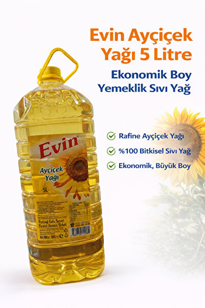 Evin Ayçiçek Yağı 5L Rafine Ayçiçek Yağı Ekonomik Boy Yemeklik Sıvı Yağ